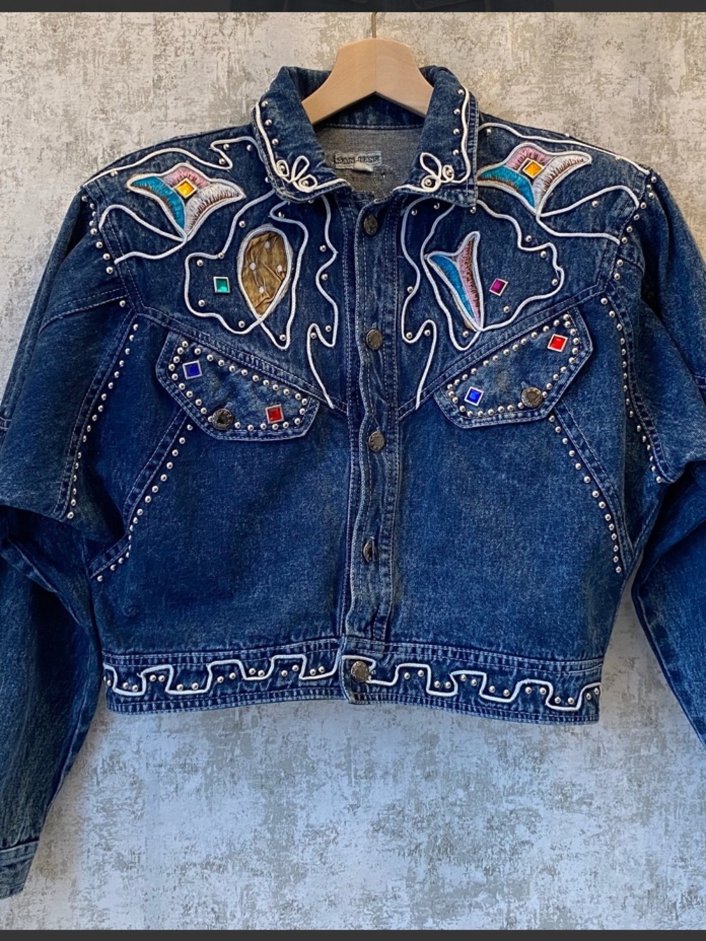 Main Jeans 1980s Jewelled Jean Jacket Size XL - Picture 5 of 15